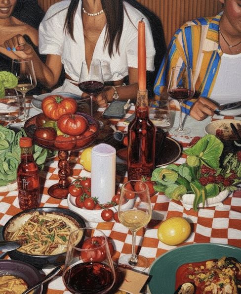 Red checkered social eating